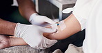 Fluid, hands and wellness with people in drip lounge for arm preparation, benefits or recovery. Healthcare, iv or medical infusion with customer and nurse in clinic for mineral or vitamin solution