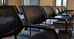 Furniture, convention and empty hall for event, business forum and conference with meeting venue. Chairs, room and interior at seminar center with rows for summit, presentation and seats for workshop