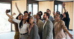 Selfie, happy and business people in office with bonding, support and unity at legal meeting together. Memory, goofy and group of law attorneys with photography picture for teamwork in workplace.