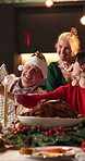 Christmas, dinner and happy family in home with selfie for memories, bonding or holiday tradition. People, smile and photography in house for festive party, social media xmas post or supper together.