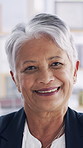 Realtor, face or woman in office with smile, pride or experience as property seller. Happy, mature or real estate agent in workplace with confidence, profession or friendly service in housing market.
