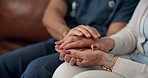 Holding hands, support and nurse with woman in home for comfort, compassion and unity for trust. People, hope and healthcare worker with female cancer patient for consultation with kindness in house.