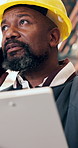 Logistics, phone call or black man with laptop in warehouse, shipment coordination or instructions. Below, speaking or mature manager with distribution directions for export, tech or freight delivery