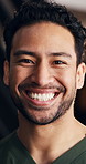 Happy, man and face of nurse in clinic with confidence for medical, service or support career. Smile, professional and portrait of male healthcare worker with pride for job development in Mexico.