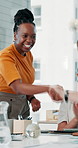 Creative agency, handshake and people in meeting, agreement or collaboration for project. Woman, shaking hands or employees in office, teamwork or feedback for proposal, startup growth or partnership