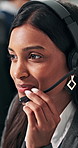 Call center, communication or woman with headset, lead generation or customer service in crm management. Telemarketing, coworking or agent with tech, outbound contact or feedback in help desk.