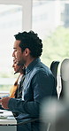 Headset, customer service and businessman in office with contact us, communication or call center. Mic, crm and male technical support consultant with help desk, assistance or online consultation.