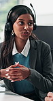 Business, woman and talk with headset at call centre for training, guidance and customer service. Person, discussion and coaching with feedback, problem solving and procedure for technical support