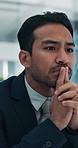 Thinking, decision and businessman in office with planning for finance report with negotiation. Choice, reflection and male financial advisor with ideas for investment proposal with opportunity.