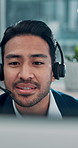 Finance, headset and business man on computer for stock market, investment advisor and feedback. Corporate, communication and person in conversation for financial consulting, advice and negotiation