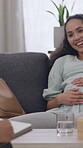 Pregnant, couple and talking to psychologist in therapy for maternity support, guidance and notes. Prenatal counseling, people and consulting doctor for parenting tips, pregnancy transition or advice
