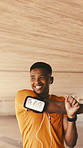 Fitness, music and stretching with black man outdoor for preparation or start of cardio workout. Earphones, exercise and warm up with African runner in city for balance, challenge or training