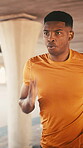 Fitness, speed and black man outdoor with running, cardio or stamina exercise in physical activity. Training, fast or male person outside with jog, sports hobby or endurance workout in New Zealand.
