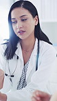 Doctor, patient and woman with discussion in office, medical consultation and advice for health condition. Diagnosis, disease info or physician with sick client in clinic, speaking and treatment plan