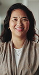 Face, business and happy Asian woman in office, event planner and confidence with pride. Portrait, about us and creative professional with smile, venue organizer and career opportunity in Indonesia
