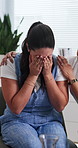Woman, stress and group therapy with crying at clinic for mental health, support and counseling. Person with depression, anxiety and consultation with discussion, hug or sad with psychology services