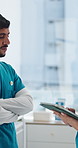 Discussion, doctors or people in hospital, tablet for healthcare tips or review for surgery schedule. Medical service, man or woman in clinic, tech or digital app for medicine inventory or teamwork