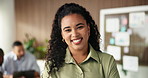 Laugh, manager and face of businesswoman in office with confidence for finance career growth. Happy, team and portrait of female financial advisor with pride for company about us in workplace.