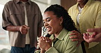Clapping hands, smile and team with businesswoman in office for good news, goal or promotion. Happy, applause and female person with group of people for celebration on project success in workplace.