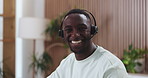 Face, black man and consultant in call center for telemarketing, smile and about us. Portrait, person and sales agent with headset for telesales, lead generation and pride for career in office