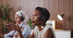 Help desk, woman and agent in call center for customer service, feedback or language translation. Communication, person and consultant with headset for advice, multilingual support and coworking