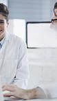 Scientist, team and smile with laptop in lab for experiment results, medical research or innovation. Science, people or happy with tech at work for vaccine development, clinical trial or breakthrough
