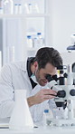 Speaking, science and people with microscope in lab, chemical compound experiment and medical research. Talk, vaccine testing and scientist team with clipboard for observation notes, trial and smile