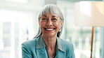 Smile, face or woman in office with arms crossed, pride or ambition as investment advisor. Laugh, portrait or mature financial consultant with confidence, career or experience in risk management.