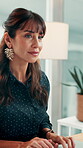 Office, businesswoman and happy with computer, typing or research for financial trends with document. Economist, smile and mature person with tech for economic forecasting, info and investment report