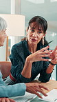 Investor, conversation and women in meeting, explain and feedback for investment deal. Financial advisor, help and people in office, profit increase and advice for trading opportunity and teamwork