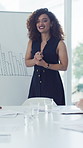 Presentation, question and business woman with team for financial review, meeting and feedback. Corporate, talking and person with whiteboard for finance report, chart and workshop for profit growth
