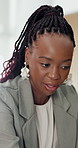 Talking, planning and business woman in meeting for compliance, risk management or proposal. Black person, consultant and discussion in office for policy idea, brainstorming or corporate strategy