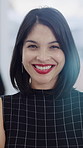 Woman, face and happy in office with confidence, pride and career at legal consulting company. Person, lawyer or attorney with smile in portrait, job and advisory services at corporate law firm