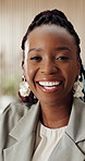 Laugh, professional and face of black woman in office with confidence for finance career. Smile, job opportunity and portrait of African female financial advisor with pride for company about us.