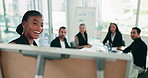 Woman, meeting and discussion with team on whiteboard for presentation or staff training in office. Female person, speaker or talking to group of employees for business strategy or idea in workplace