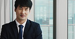 Smile, professional and face of Asian businessman in office with confidence for finance career. Happy, crossed arms and portrait of male financial manager with pride for company about us in workplace