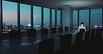 Man, laptop and night at office for proposal with project management, deadline or late at insurance company. Person, broker or advisor with tech, review report and computer at risk assessment agency