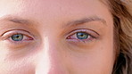 Eyes, face and closeup of woman with vision, optometry and test for glaucoma with optical assessment. Eyesight exam, ophthalmology and portrait of person with health, contact lenses or wellness