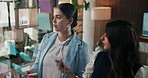 Meeting, planning and business women by glass for finance strategy, brainstorming and solution. Problem solving, teamwork and people with sticky notes for financial report, budget and writing agenda