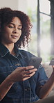 Woman, phone and credit card in home with online shopping, eft transaction or payment for purchase. Flare, African person and internet banking in lounge with fintech, mobile app or ecommerce website.
