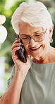Documents, smile and phone call with old woman in home for retirement annuity, contact and research. Pension fund review, paperwork and asset report with senior person in backyard for account policy