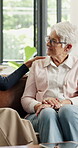 Caregiver, shoulder touch and old woman in house with consultation, advice and empathy in assisted living. Compassion, elderly patient or nurse with help, checkup and support in retirement care.