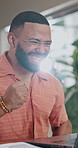Happy, man and fist pump in home with laptop, hiring offer and notification for remote work opportunity. Flare, excited person and celebration with computer, job acceptance and freelance employment.