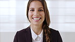Face, business and woman in workplace, smile and confident financial consultant with ambition. Portrait, happy person and wealth advisor, about us and professional worker in company in New Zealand
