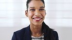 Face, business and woman in office for hr, talent acquisition and career opportunity. Portrait, smile and person in workplace as recruitment specialist, about us and professional with integrity