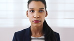 Face, business and serious woman in workplace for hr, talent acquisition and career opportunity. Portrait, hiring and person in office as recruitment specialist, about us and professional with pride