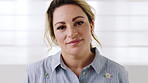 Face, confident and business woman in workplace for hr, talent acquisition and career opportunity. Portrait, pride and person in office as recruitment specialist, about us and professional in Uk