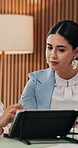 Paperwork, discussion or women with tablet in creative agency, campaign proposal or promotion plan. Review ideas, branding project or people with tech for decision making, budget revision or talking