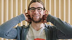 Education, face and smile of student man at college for development, learning or scholarship. Glasses, hair and study with happy person on school or university campus for academics or knowledge