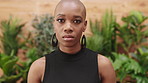 Serious, startup and face of black woman in office with confidence for creative career growth. Professional, job development and portrait of African female editor with pride for business about us.